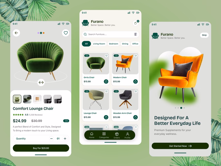 Purano Modern Furniture E-commerce Mobile App UI — UI design by Md. Atikur Rahman🏅