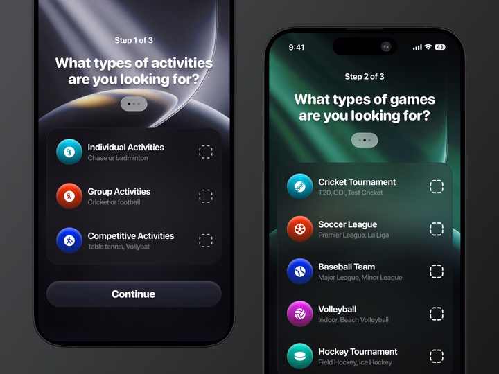 Fareeq Sports Activity Onboarding Mobile UI — UI design by Masudur Rahman