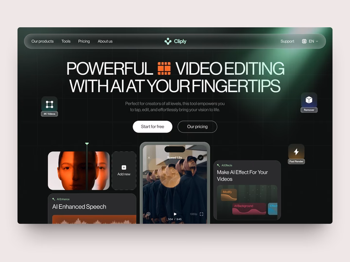 AI Video Editing SaaS Landing Page UI — UI design by Arounda UI/UX