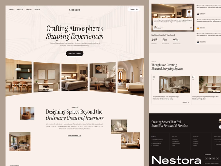 Nestora Interior Design Studio Homepage UI — UI design by Topnotch UI/UX