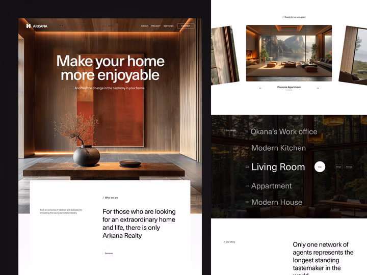 Arkana Architecture & Real Estate Portfolio Landing Page — UI design by Natasha Belova