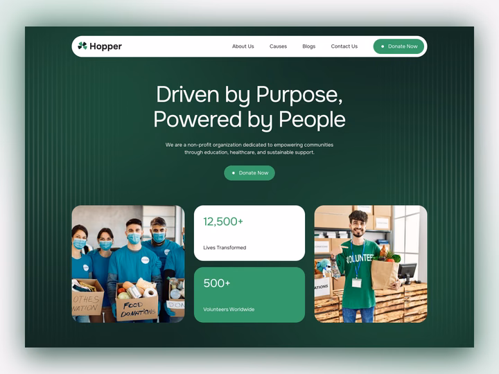 Hopper Non-Profit Organization Homepage Landing Page UI design inspiration