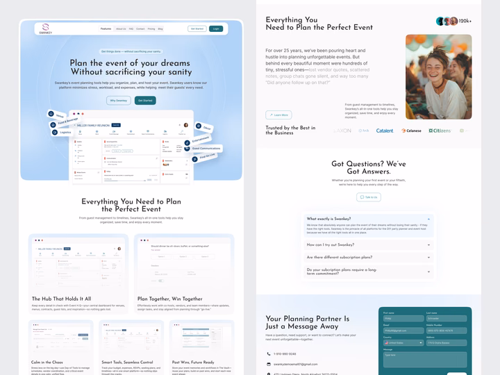 SWANKEY Event Planning SaaS Landing Page UI design inspiration
