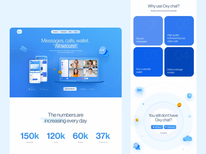 Oxy Chat Secure Messenger & Crypto Wallet Web Landing Page UI design inspiration
