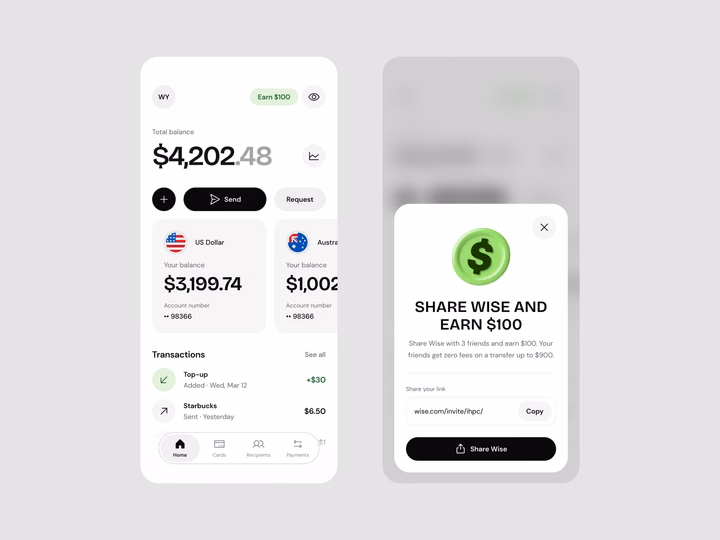 Wise Multi-Currency Fintech Mobile App Redesign design by Agilie Team
