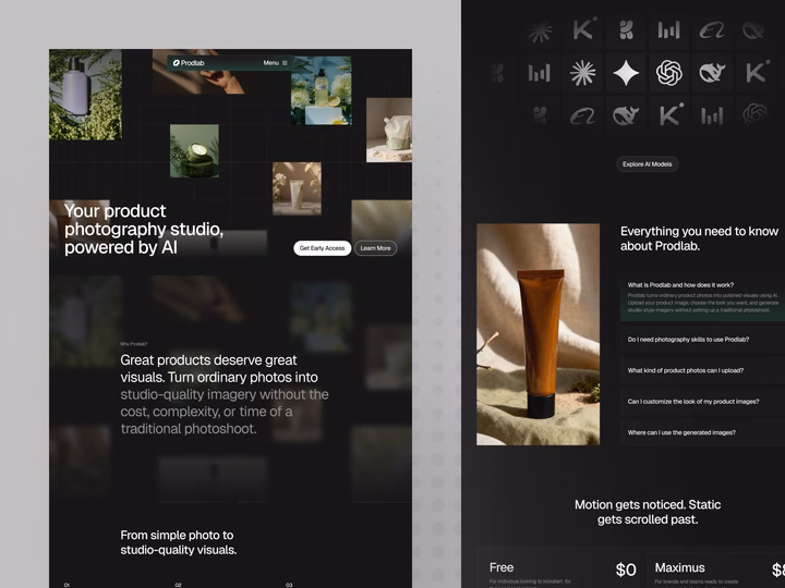AI Product Photography SaaS Landing Page UI design inspiration