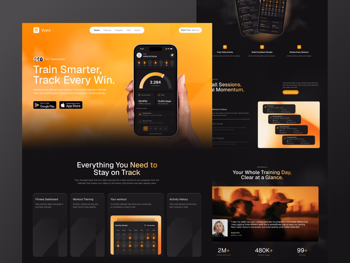 Vyora Fitness Tracker Landing Page UI design inspiration