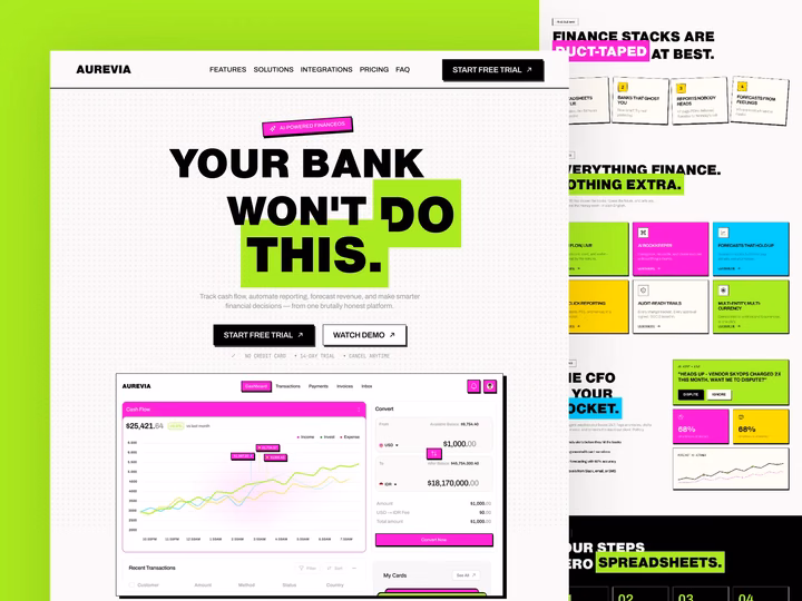 Neo-Brutalist AI Fintech SaaS Homepage UI UI design inspiration