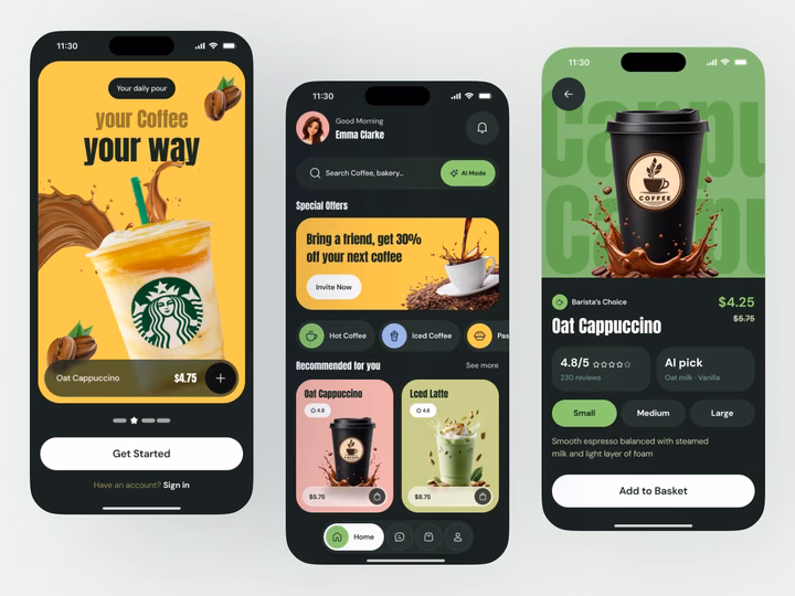 Coffee Shop Mobile App Onboarding and Product Page UI design inspiration