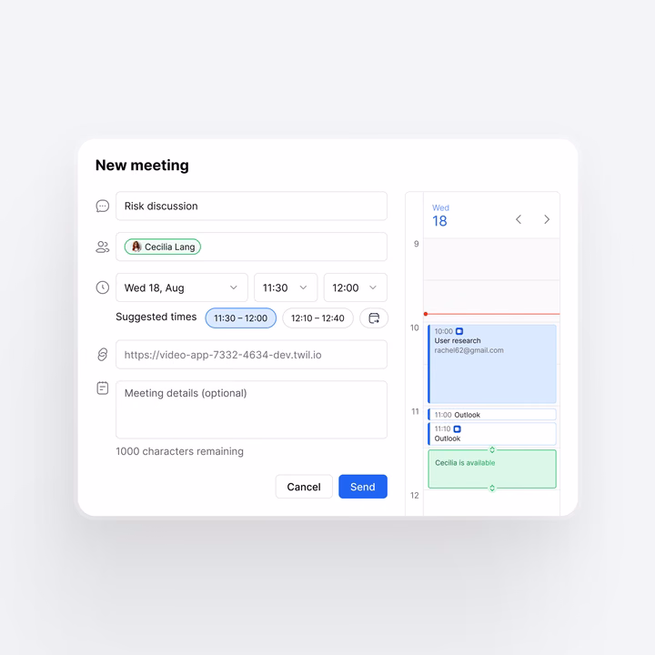 Meeting Scheduling Modal Component UI design inspiration