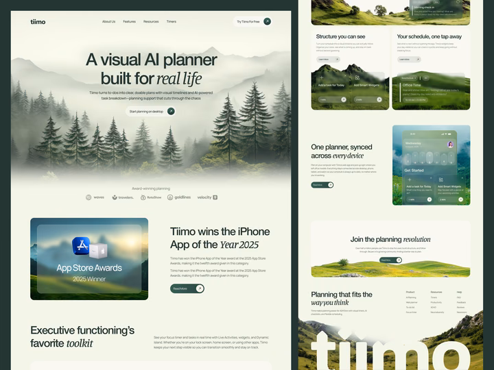 Tiimo AI Planner SaaS Landing Page UI design inspiration