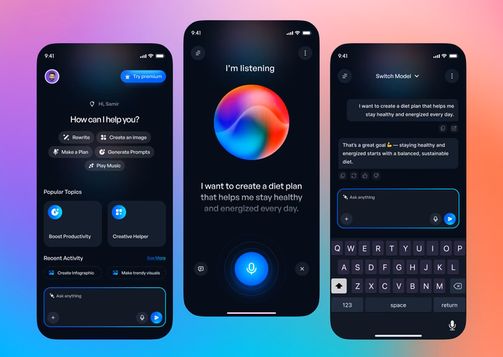 Nova AI Smart Assistant Mobile App — UI design by Raymiq Mobile App
