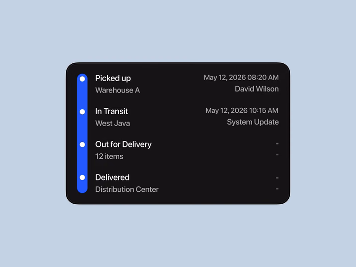 Logistics App Shipment Status Timeline Component design by Keitoto