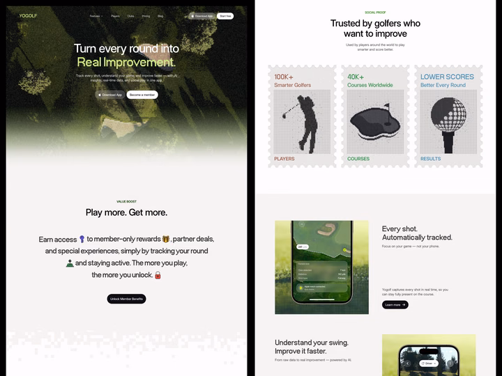 Yogolf AI Golf Tracking Landing Page design by Keitoto