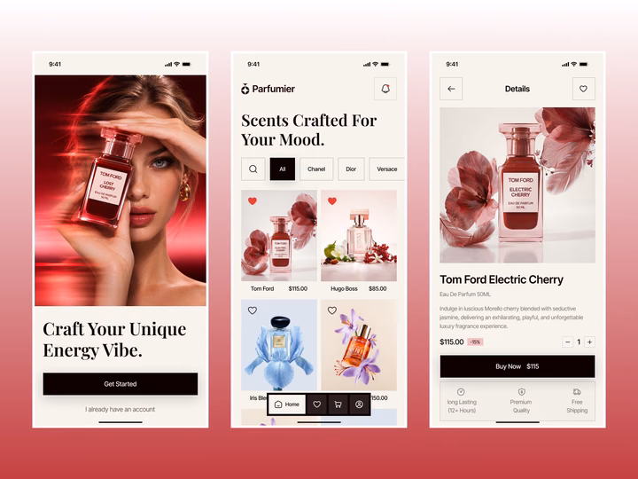 Parfumier Luxury Perfume Shopping App design by Aminur Rahman