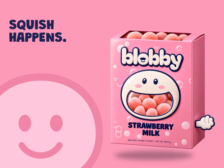 Blobby Strawberry Gummy Candy Packaging Design UI design inspiration