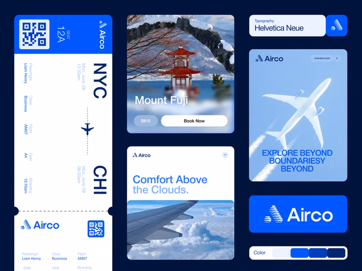 Airco Airline Travel Brand Identity and Web UI Kit UI design inspiration