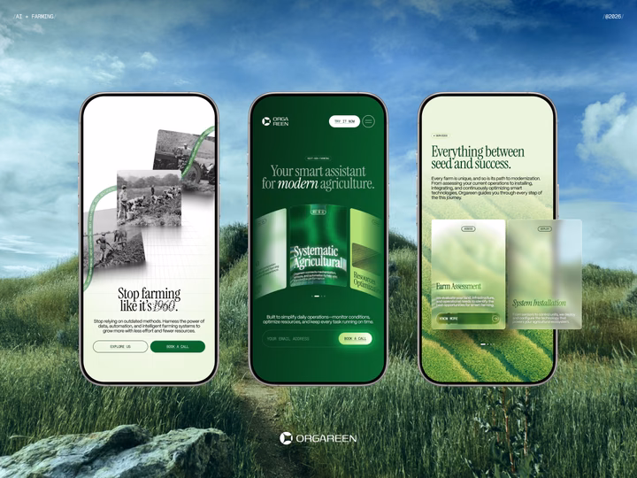 Orgareen Smart Farming Mobile Landing Page UI design inspiration