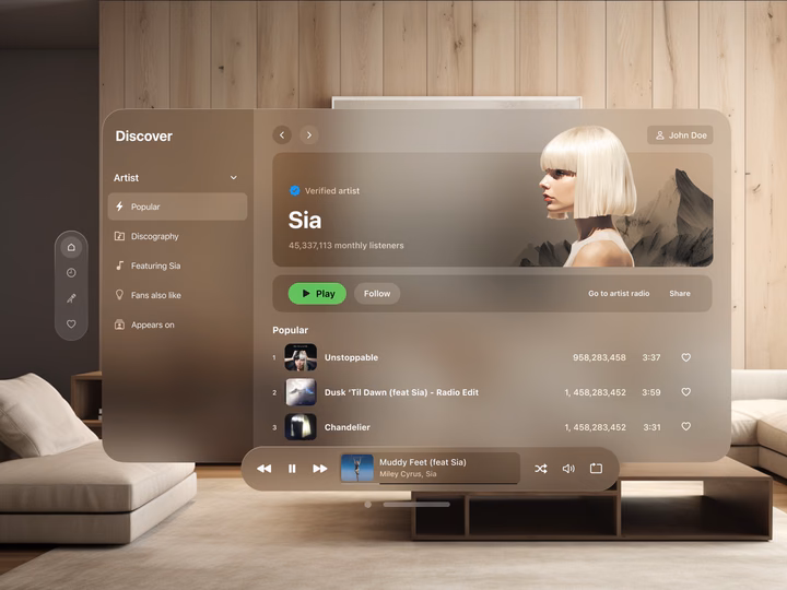 Spotify Spatial Audio Artist Profile App UI UI design inspiration