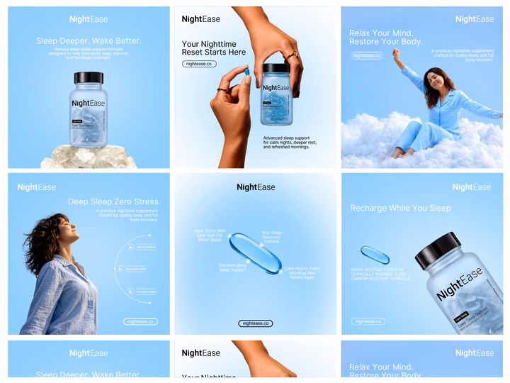 NightEase Sleep Supplement Social Media Ad UI design inspiration