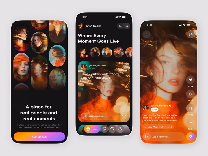 Live Streaming Social Media Mobile App Onboarding and Feed UI design by Tonmoy Das