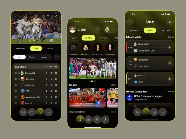 Football Live Scores & Streaming Mobile App design by UIX Habib