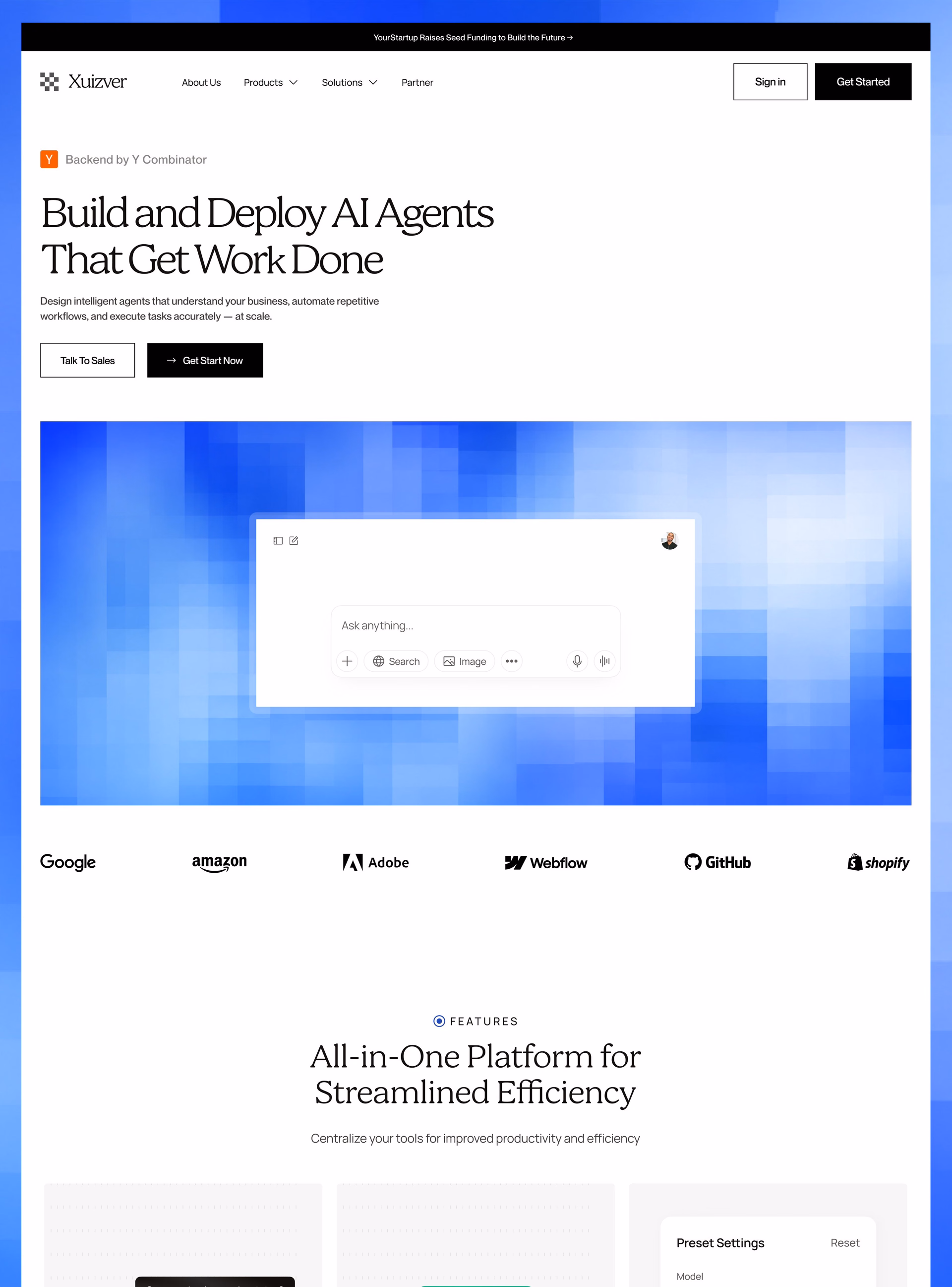 Recent landing page designs for AI startups. https://t.co/oGRezWFEtk — X UI design by Abdul Saboor (Slide 2)