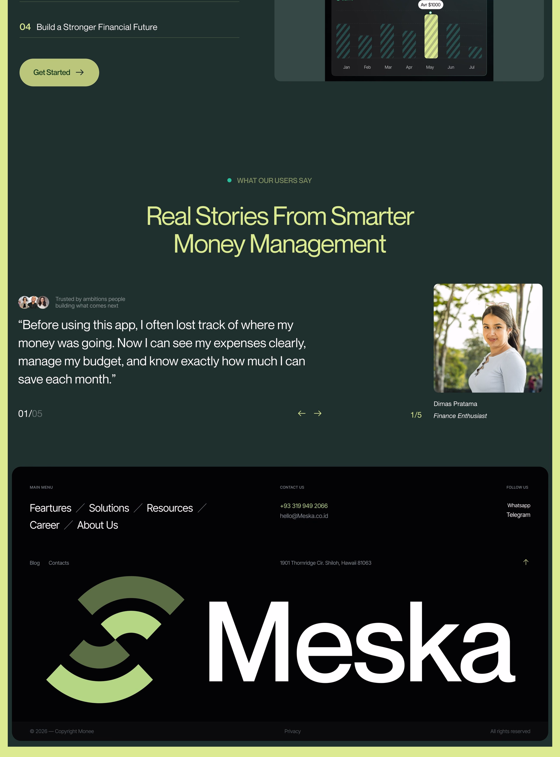 Meska Personal Finance Landing Page — X UI design by Abdul Saboor (Slide 4)