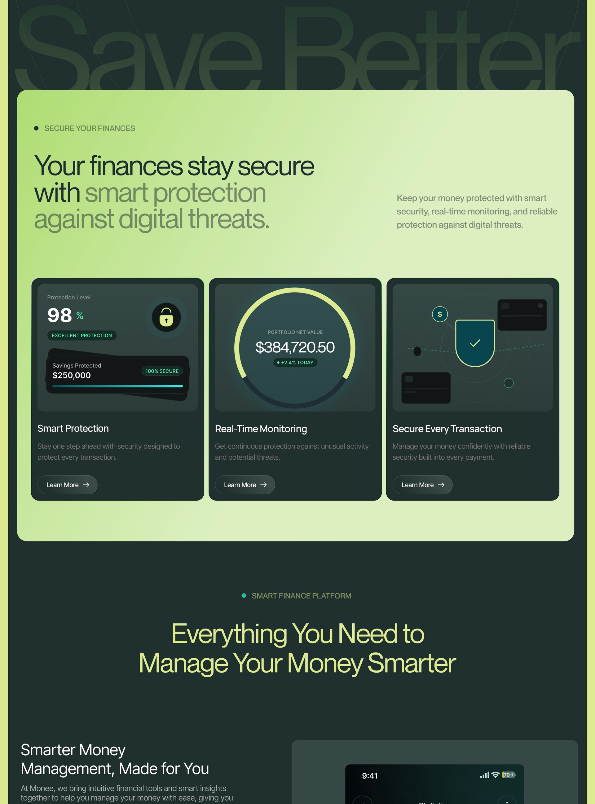 Meska Personal Finance Landing Page — X UI design by Abdul Saboor (Slide 2)