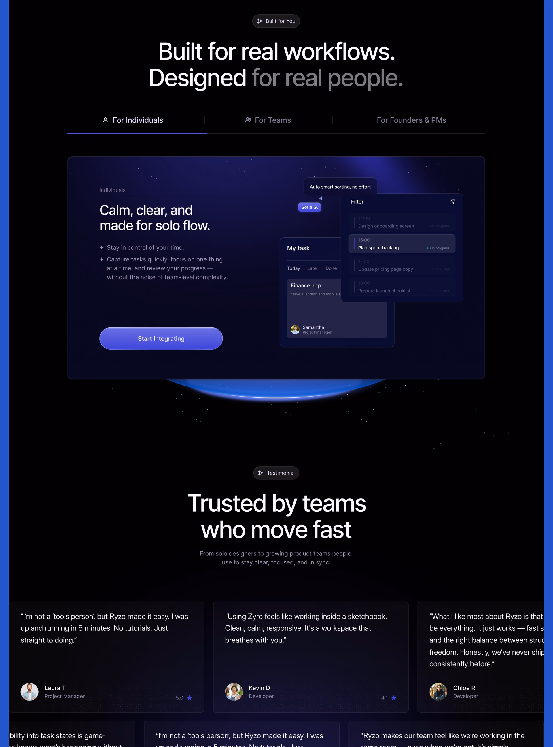 AI Task Management Platform Landing Page — X UI design by Abdul Saboor (Slide 4)
