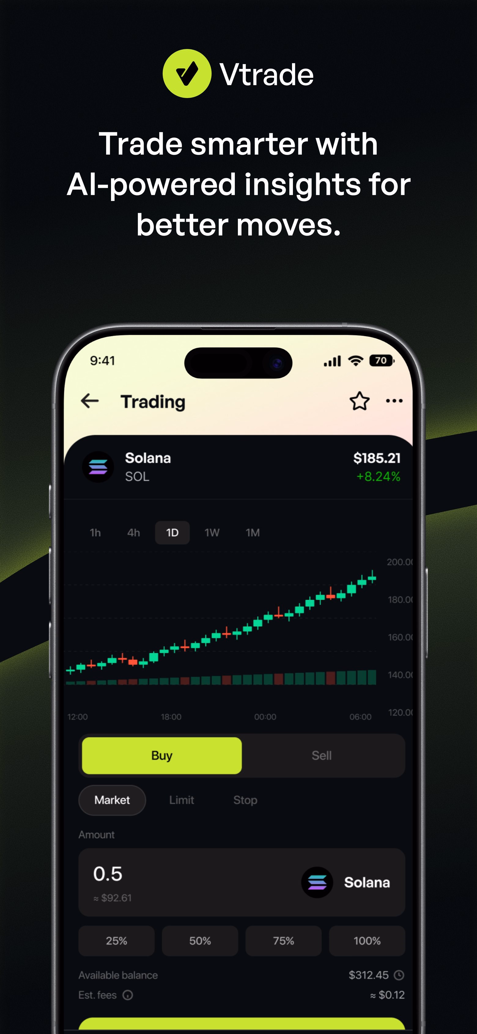 Vtrade AI Crypto Trading Mobile App Interface — X UI design by Vicko | Product Designer (UI/UX) (Slide 3)