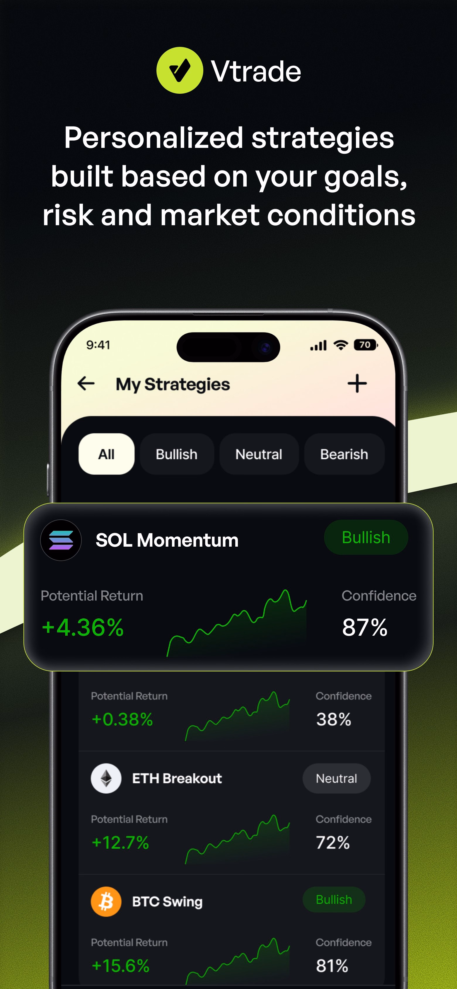 Vtrade AI Crypto Trading Mobile App Interface — X UI design by Vicko | Product Designer (UI/UX) (Slide 4)