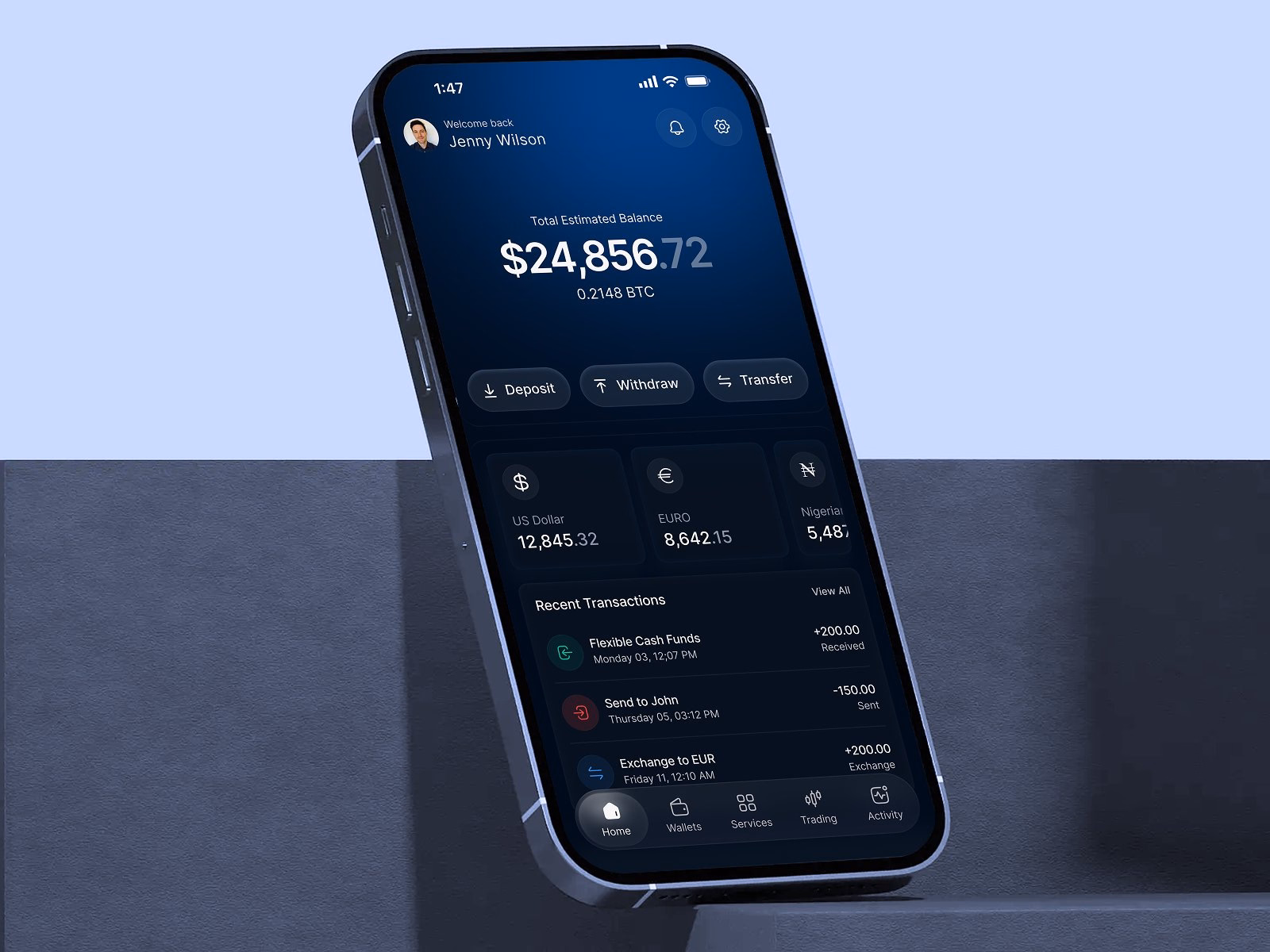 Crypto Wallet Mobile App Interface — X UI design by Mostafijur Rahman (Slide 1)
