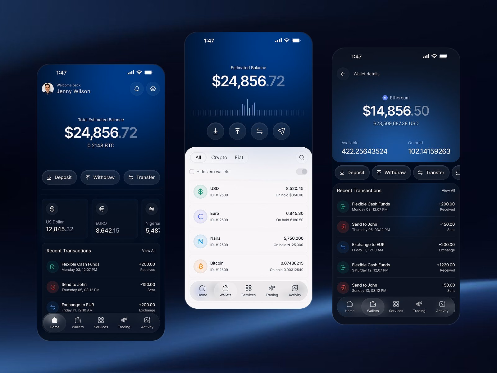 Crypto Wallet Mobile App Interface — X UI design by Mostafijur Rahman (Slide 2)