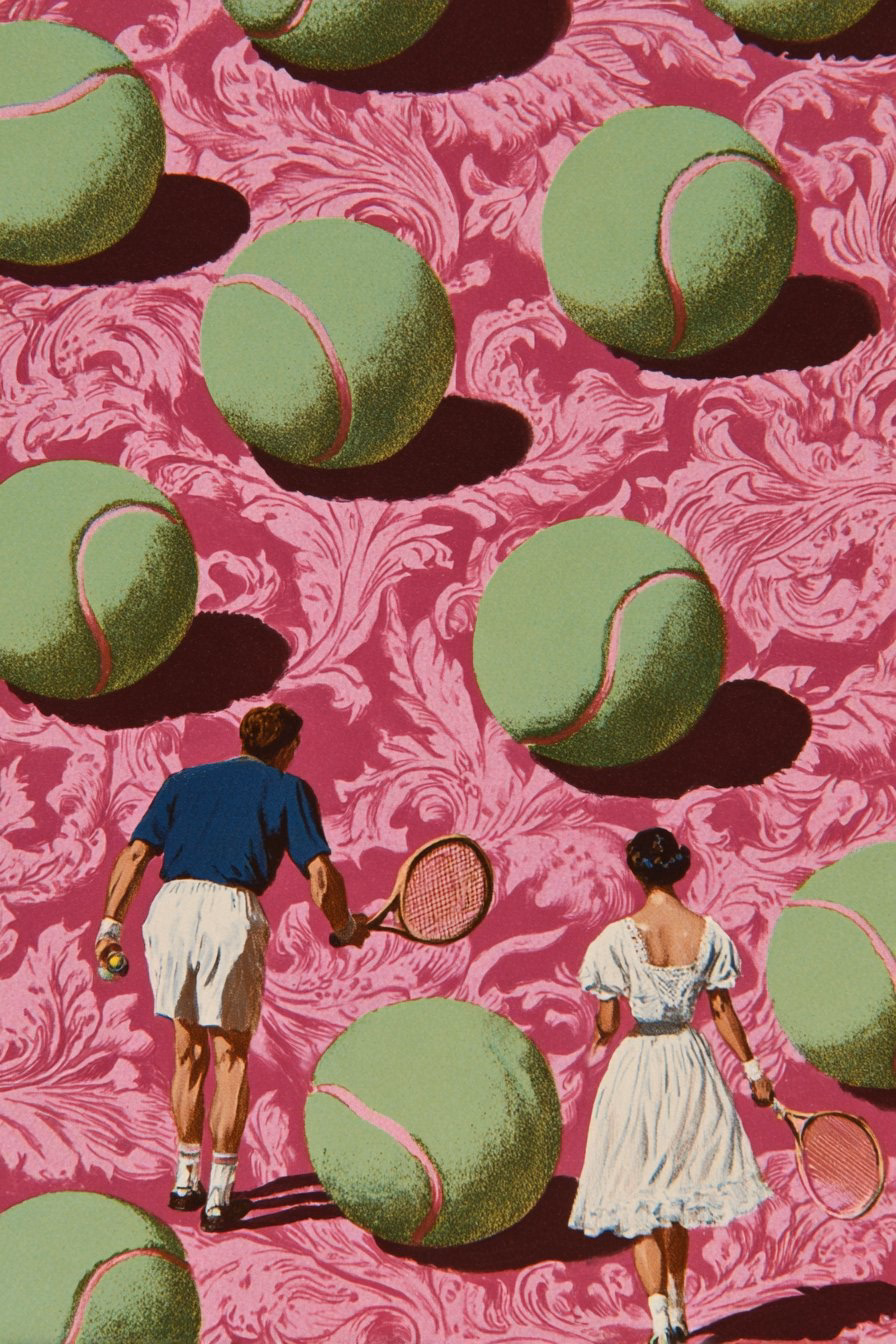 Pink Tennis Court Illustration — X UI design by Gizem Akdag (Slide 3)