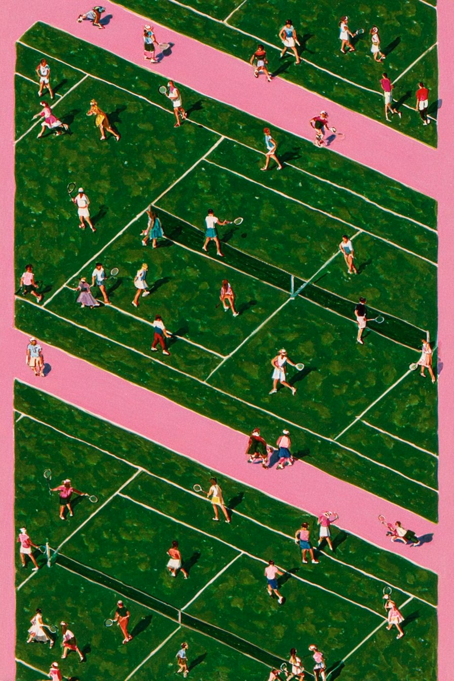 Pink Tennis Court Illustration — X UI design by Gizem Akdag (Slide 2)