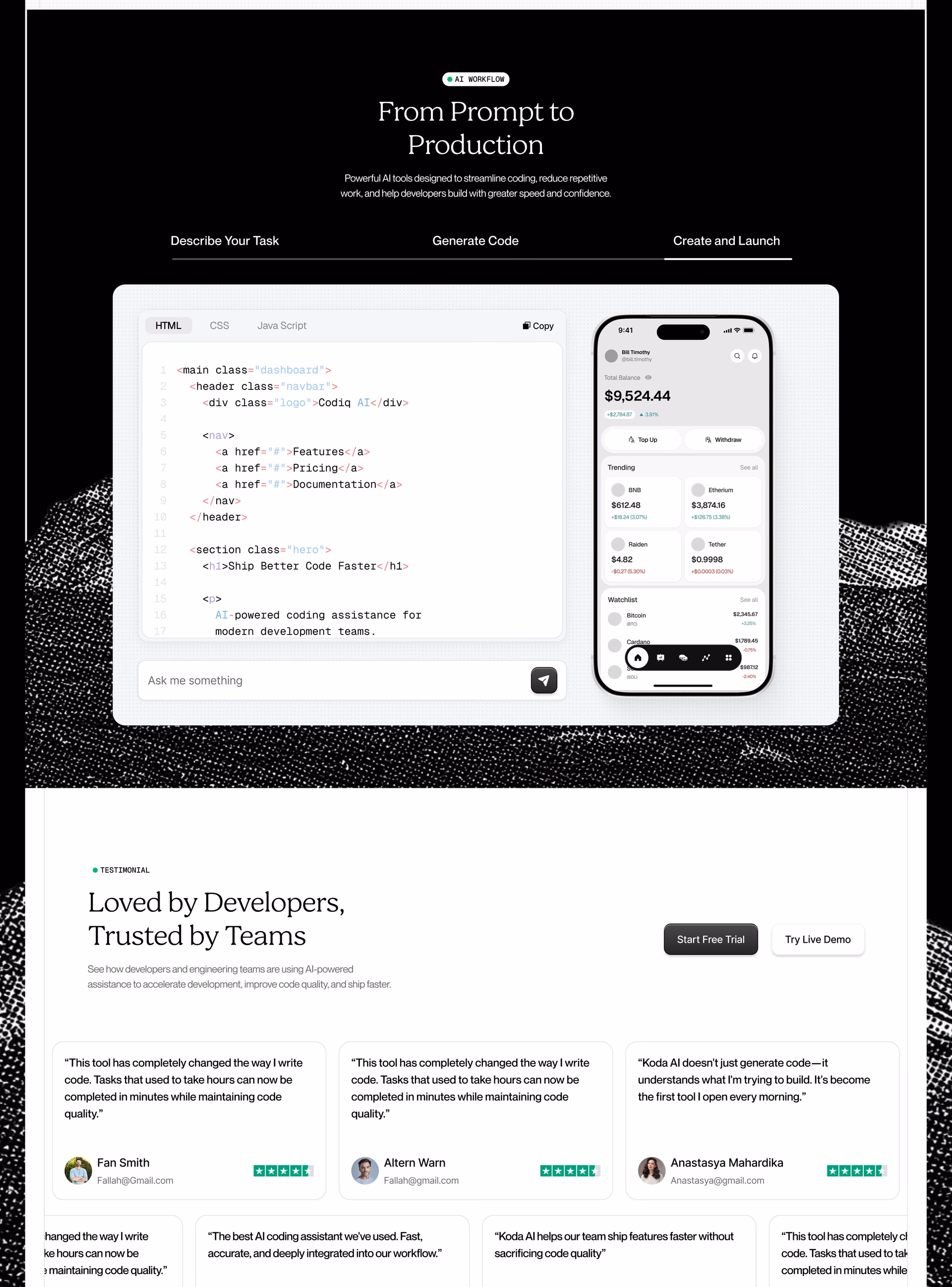 Vorcel AI - AI Coding Assistant Landing Page — X UI design by Abdul Saboor (Slide 2)