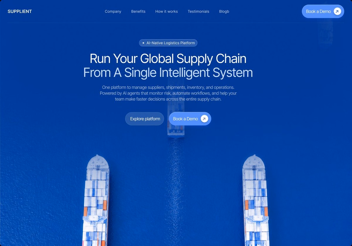 Supplient AI-Native Logistics Platform Landing Page — X UI design by Pankaj (Slide 2)