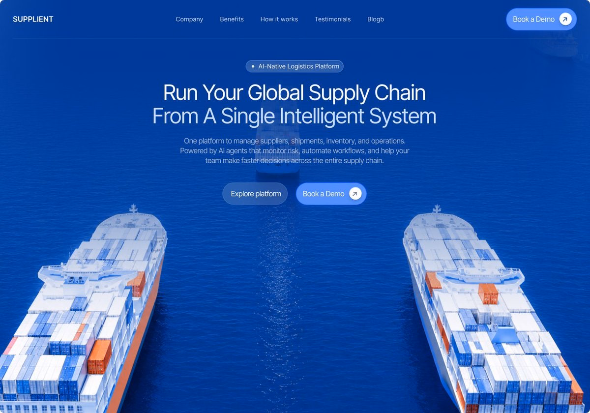 Supplient AI-Native Logistics Platform Landing Page — X UI design by Pankaj (Slide 3)