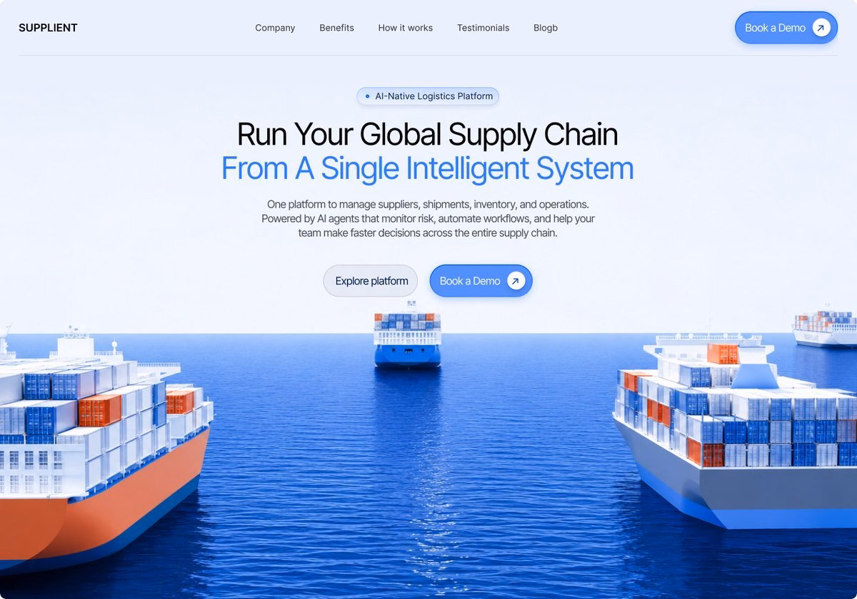 Supplient AI-Native Logistics Platform Landing Page — X UI design by Pankaj (Slide 4)