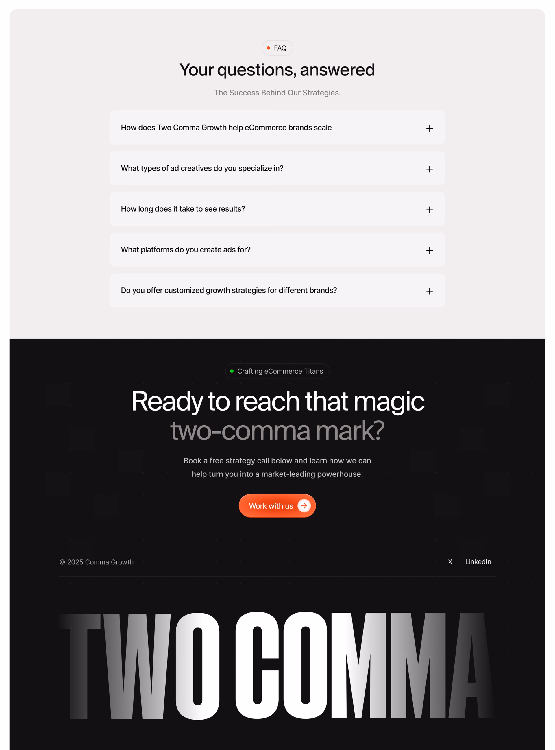 Two Comma Growth Marketing Agency Landing Page — X UI design by Yasir Ahmad Noori (Slide 4)
