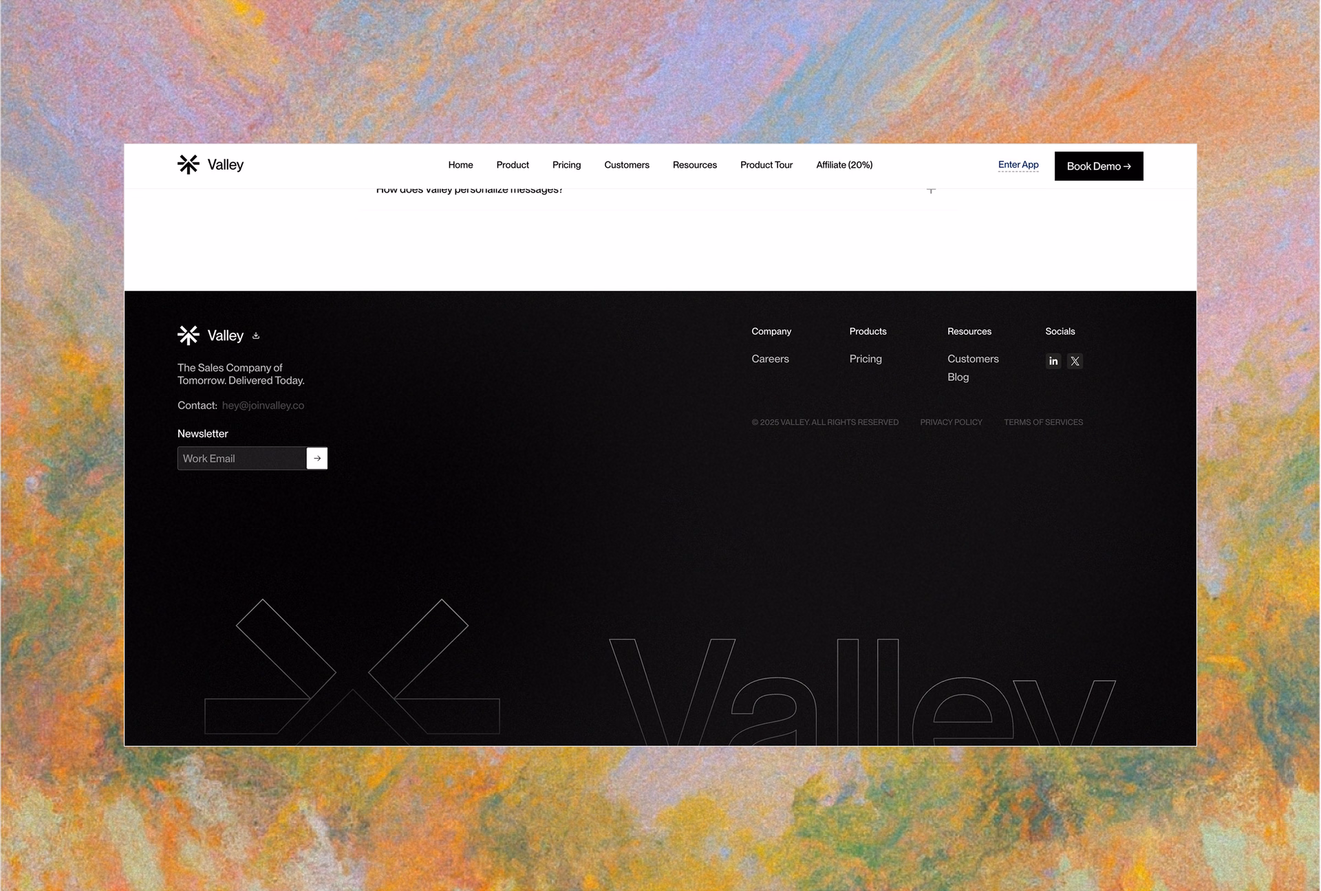 Valley B2B SaaS Website Navigation and Footer — X UI design by Prachi Sethi (Slide 1)