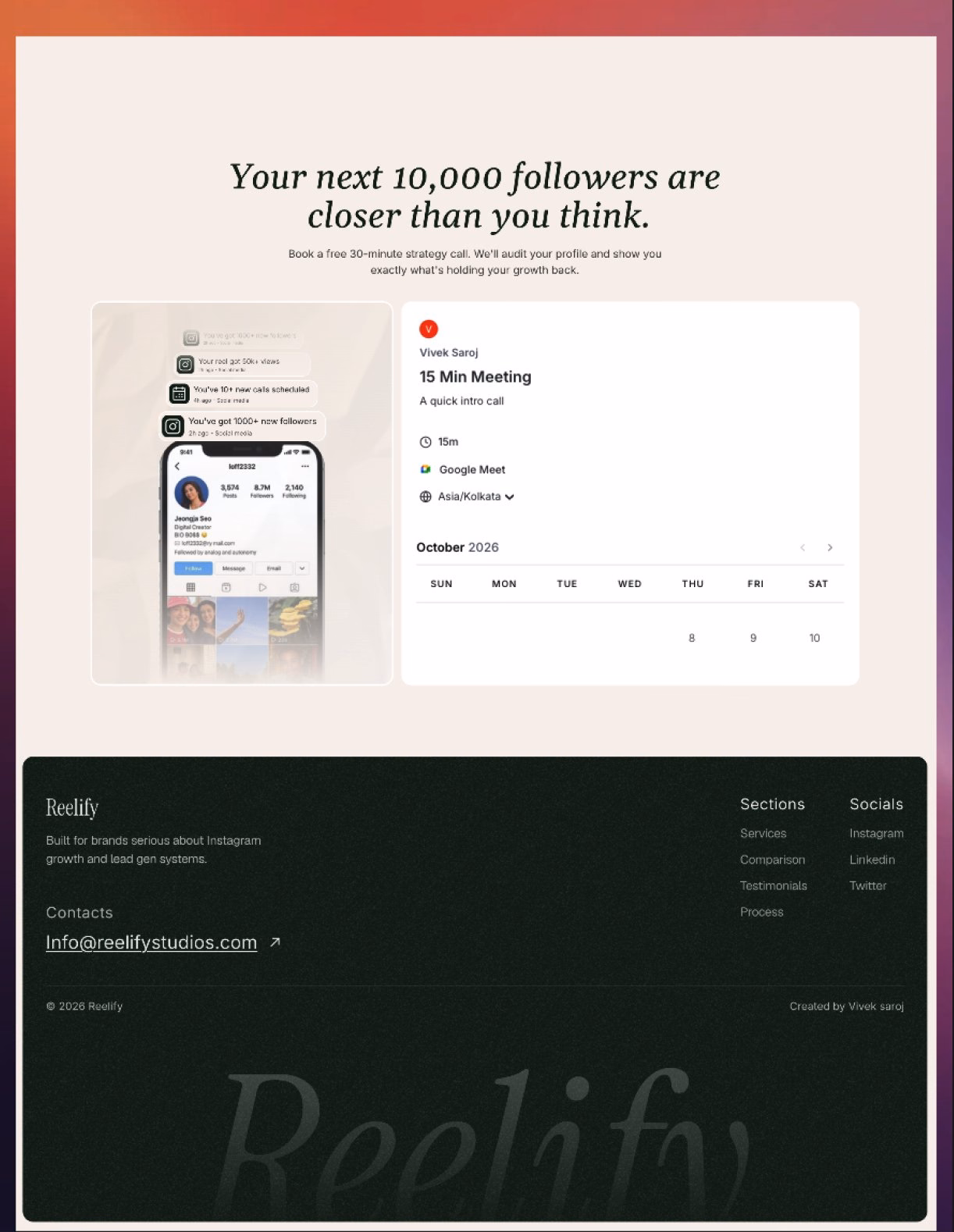 Reelify - Modern Social Media Agency Framer Template — X UI design by Vivek Saroj (Slide 4)