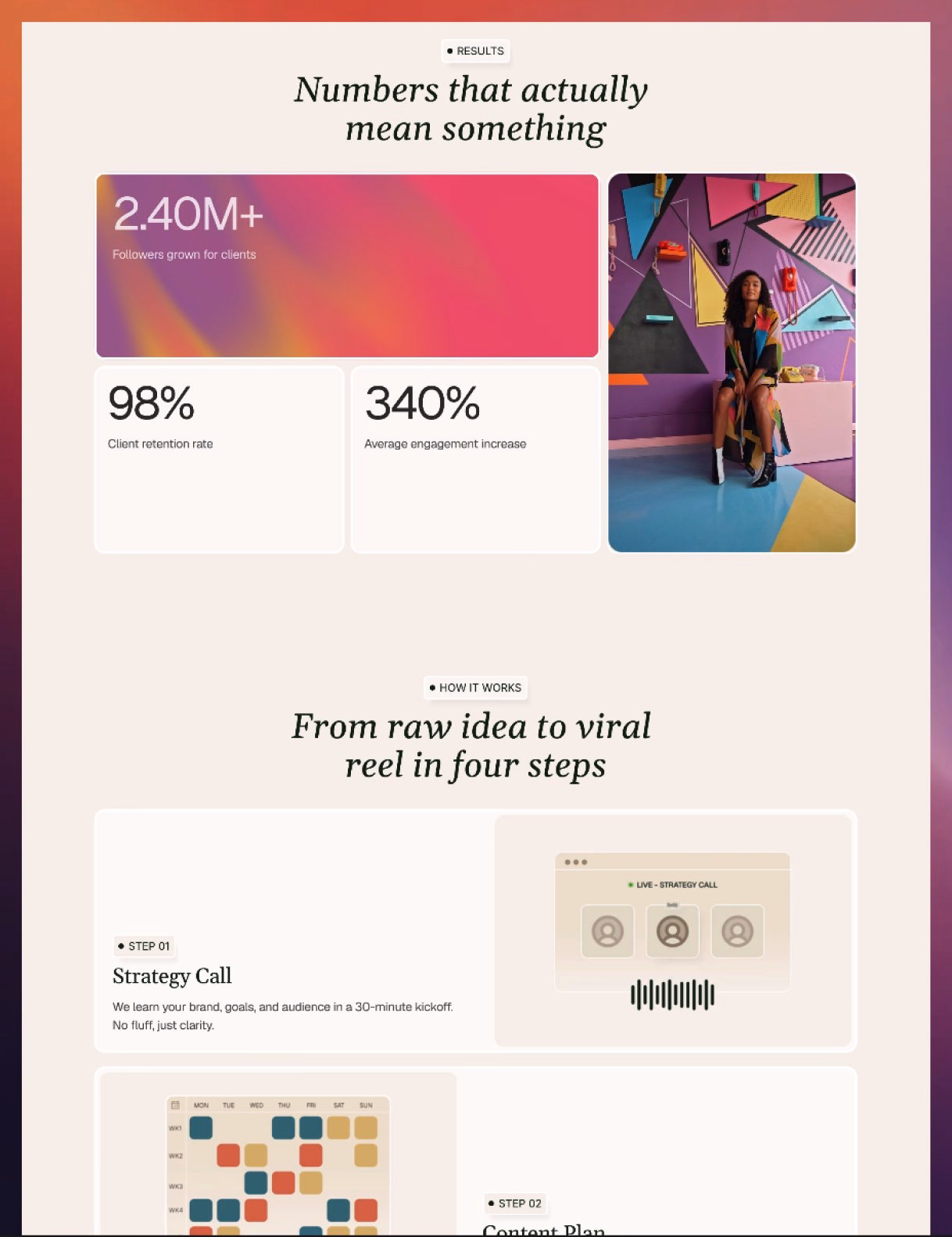 Reelify - Modern Social Media Agency Framer Template — X UI design by Vivek Saroj (Slide 2)