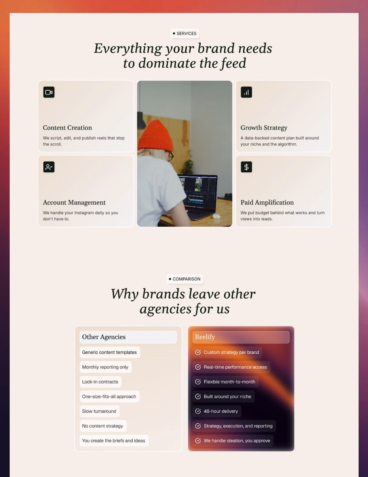 Reelify - Modern Social Media Agency Framer Template — X UI design by Vivek Saroj (Slide 3)