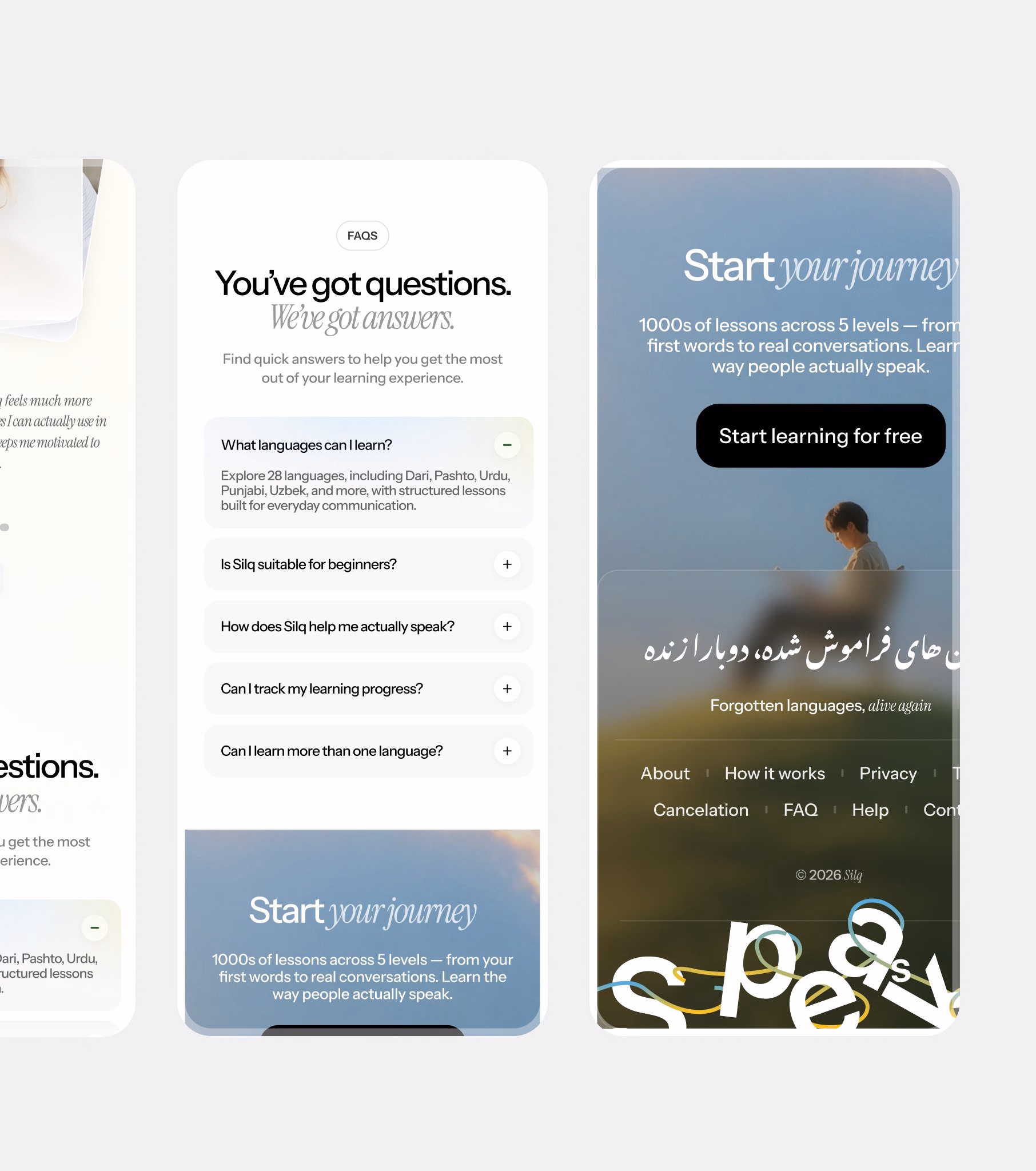 SpeakSilq Mobile-First Language Learning Landing Page — X UI design by Amena (Slide 4)