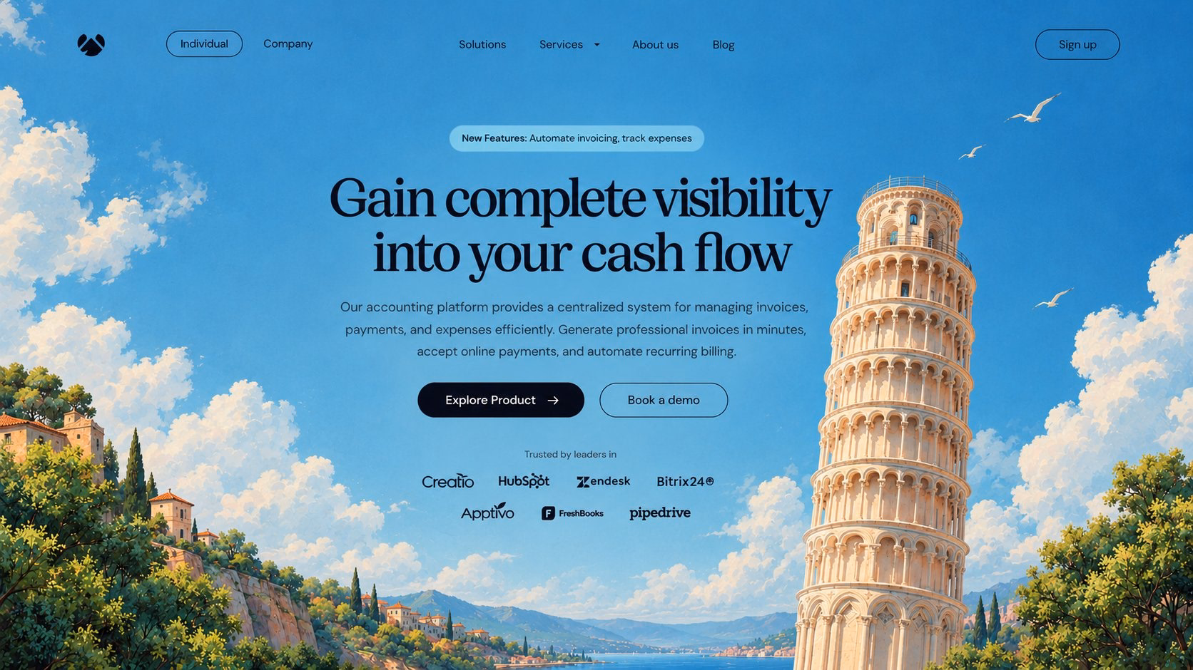 Fintech Accounting SaaS Landing Page — X UI design by Pranav (Slide 1)
