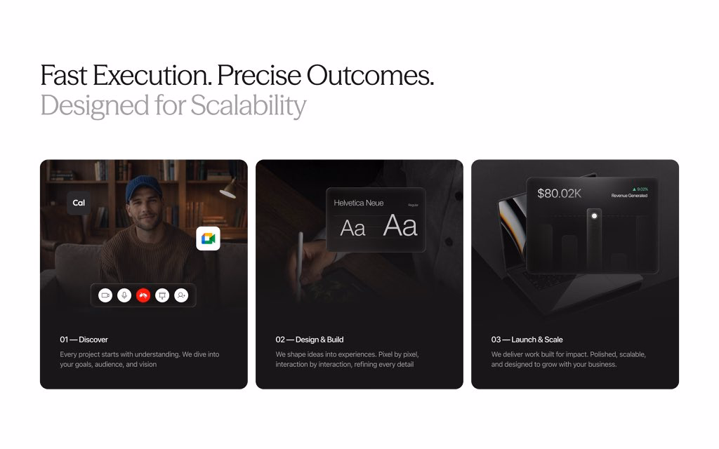 Agency Landing Page Feature Blocks — X UI design by Swaraj (Slide 1)