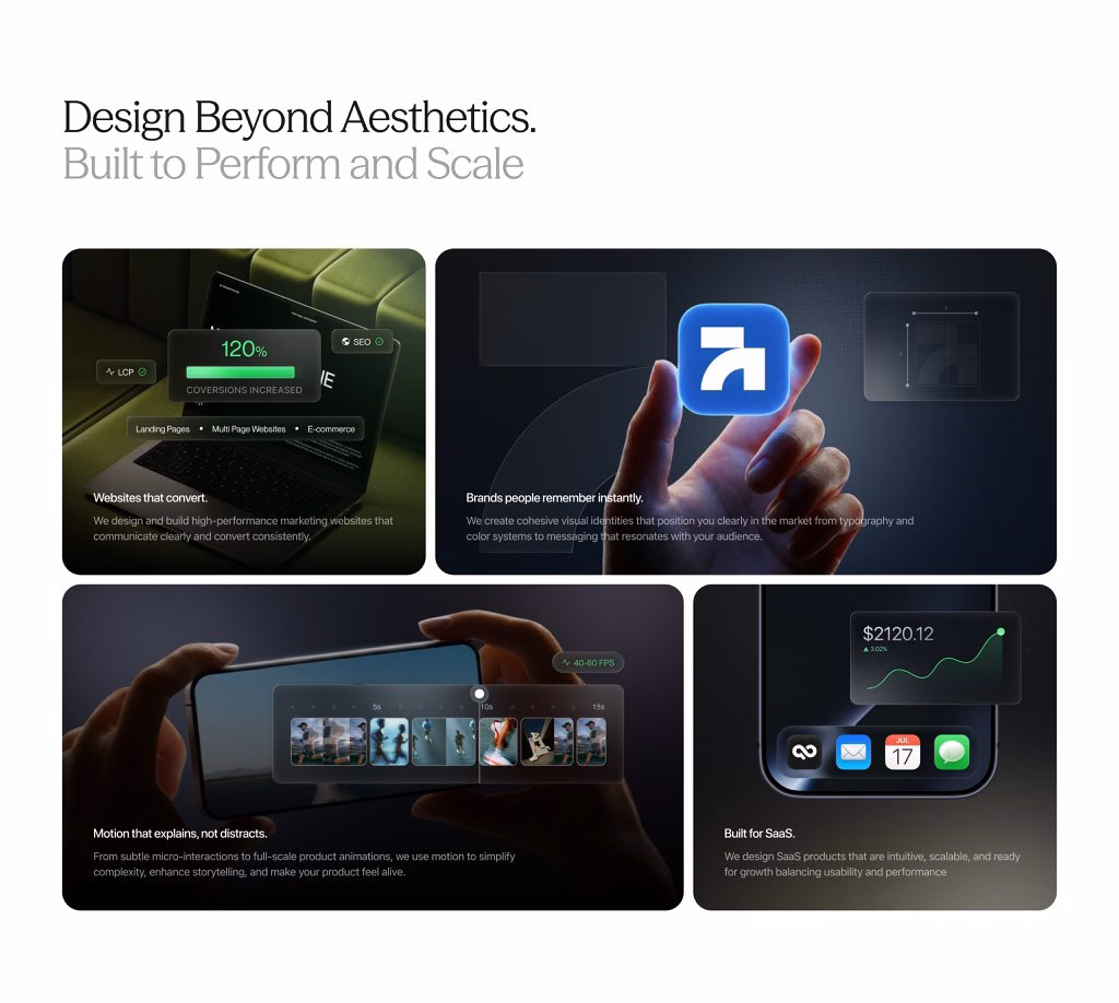 Agency Landing Page Feature Blocks — X UI design by Swaraj (Slide 2)