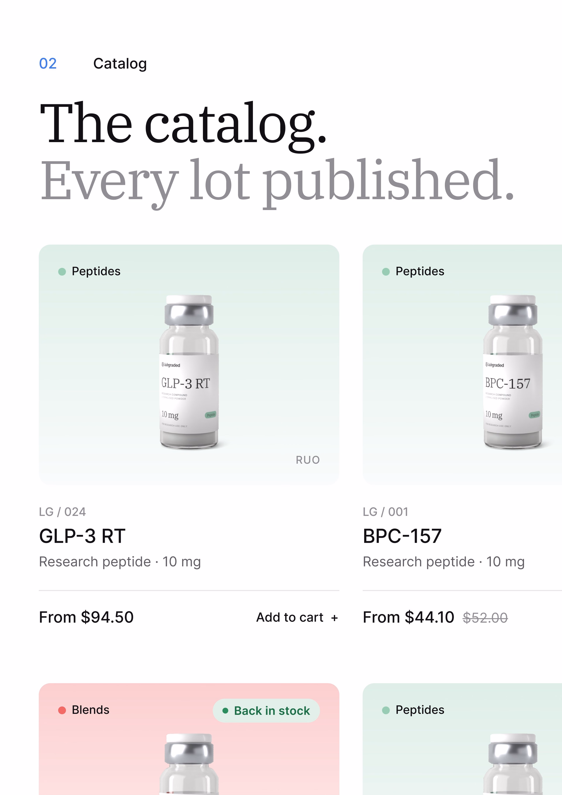 Lab Graded Research Compounds Landing Page — X UI design by yandel (Slide 2)
